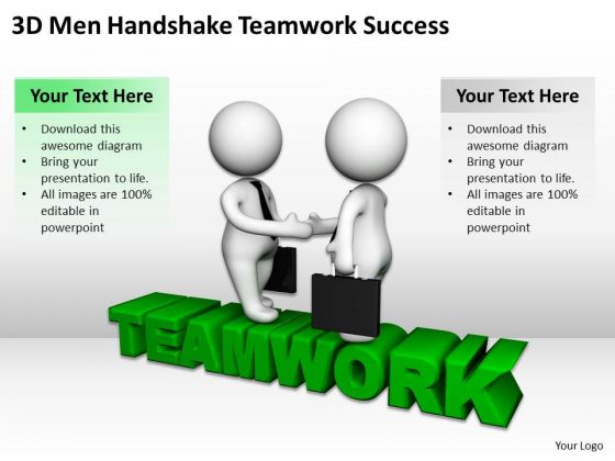 Men At Work Business As Usual 3d Handshake Teamwork Success PowerPoint Templates