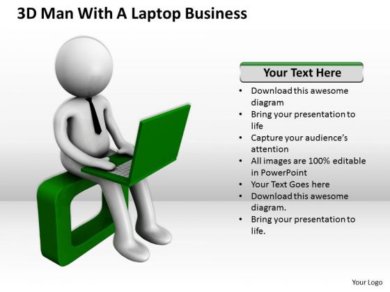 Men At Work Business As Usual 3d Man With Laptop PowerPoint Templates