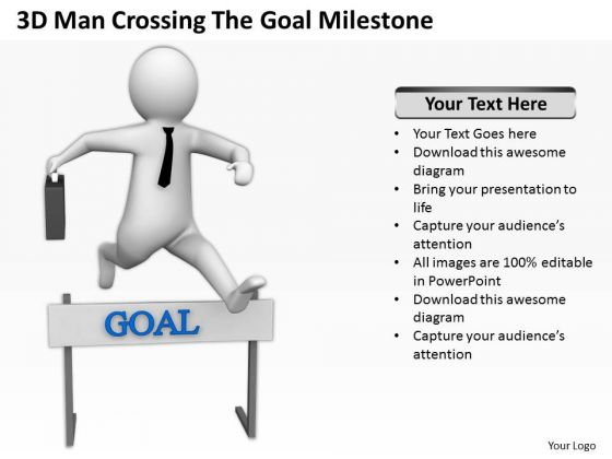 Men In Business 3d Man Crossing The Goal Milestone PowerPoint Templates Ppt Backgrounds For Slides