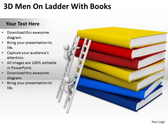 Men In Business 3d On Ladder With Books PowerPoint Templates Ppt Backgrounds For Slides