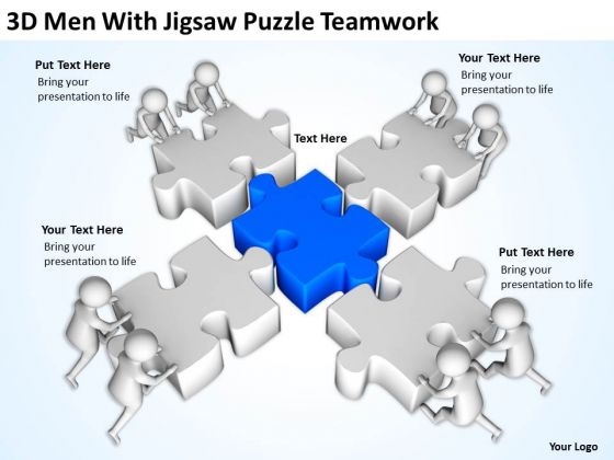 Men In Business 3d With Jigsaw Puzzle Teamwork PowerPoint Templates