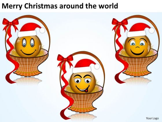 Merry Christmas Smiley In The Basket Joy Template PowerPoint Slides