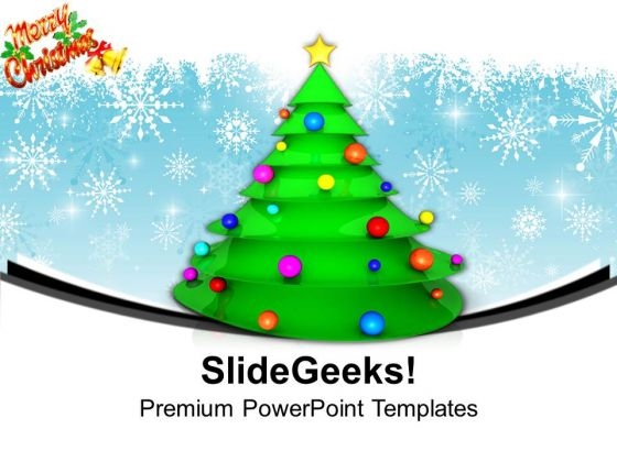 Merry Christmas Tree With Balls And Star PowerPoint Templates Ppt Backgrounds For Slides 1212