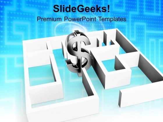 Metallic Dollar Stucked In Labyrinth PowerPoint Templates Ppt Backgrounds For Slides 0213