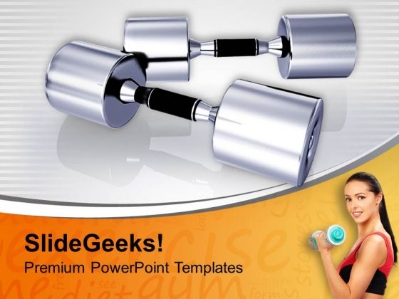 Metallic Dumbbells Health PowerPoint Templates Ppt Backgrounds For Slides 0213