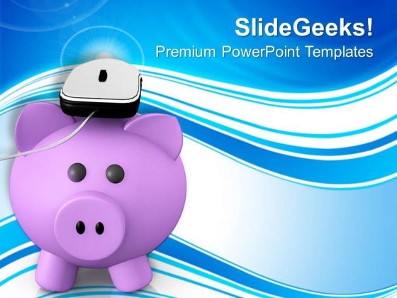 Metallic Mouse Placed On A Piggy Bank PowerPoint Templates Ppt Backgrounds For Slides 0213
