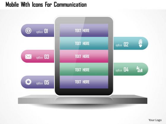 Mobile With Icons For Communication PowerPoint Template