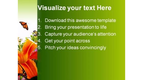 Monarchs On Flowers Beauty PowerPoint Template 0910