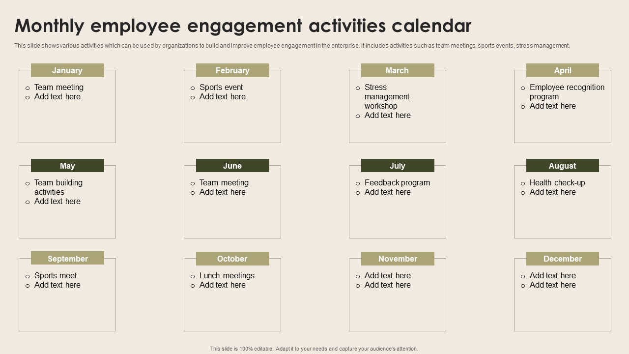 Monthly Employee Engagement Activities Nurturing Positive Work Culture Inspiration Pdf