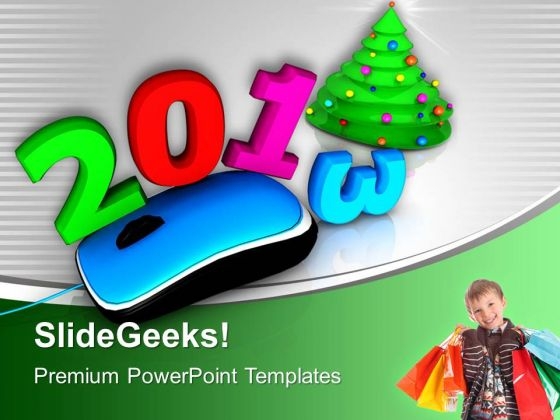 Mouse With 2013 Shopping Bags Christmas Tree PowerPoint Templates Ppt Backgrounds For Slides 0113