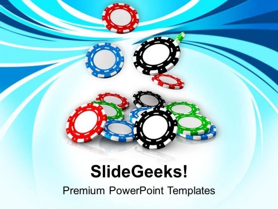 Multicolored Poker Chips With Casino Theme PowerPoint Templates Ppt Backgrounds For Slides 0513