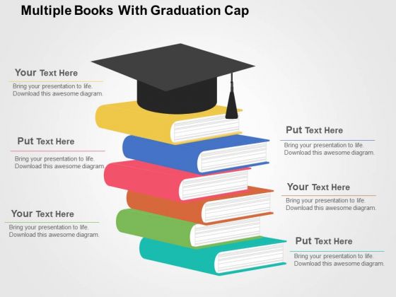 Multiple Books With Graduation Cap PowerPoint Template