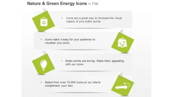 Nature Green Energy Icons For Car And Bulb Wiyh Recycle Symbol Ppt Slides Graphics