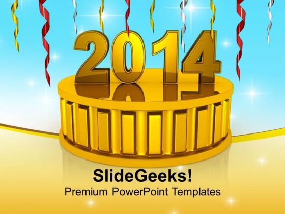New Year 2014 On Golden Podium PowerPoint Template 1113