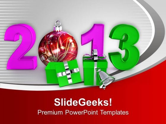 New Year Party Gifts Balls Bells 2013 PowerPoint Templates Ppt Backgrounds For Slides 0113