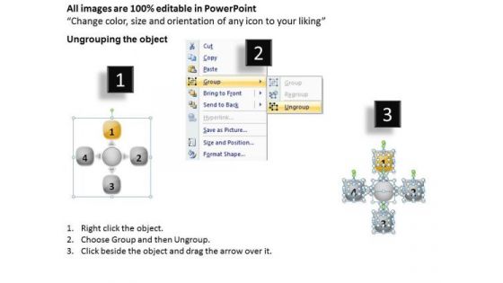 Number Of Processes And Their Flow 4 Stages Circular Spoke Diagram PowerPoint Slides