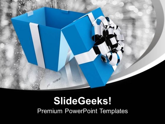 Open Blue Gift Box On Stylish Background PowerPoint Templates Ppt Backgrounds For Slides 0113