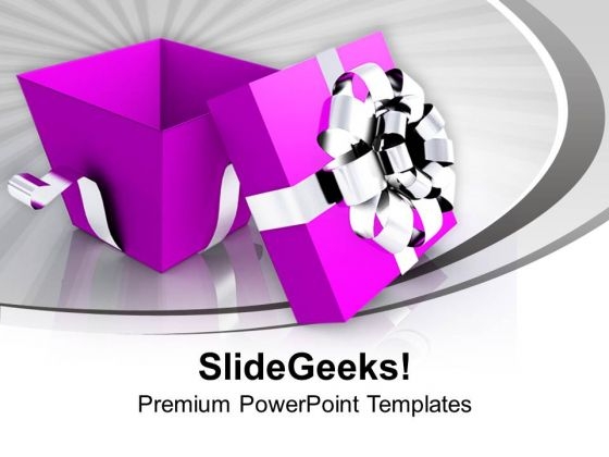 Open Gift Box With Silver Ribbon PowerPoint Templates Ppt Backgrounds For Slides 0113