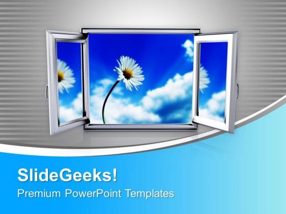 Open Window With Floral Background Nature PowerPoint Templates Ppt Backgrounds For Slides 0313