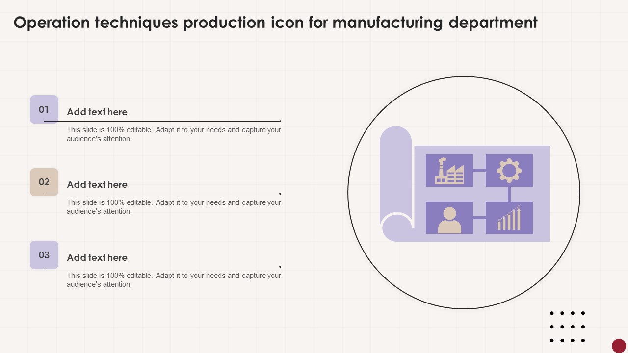 Operation Techniques Production Icon For Manufacturing Department Topics Pdf