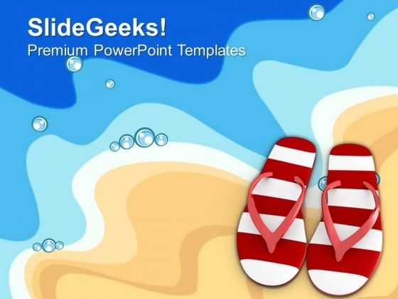 Pair Of Flip Flop On Beach PowerPoint Templates Ppt Backgrounds For Slides 0413