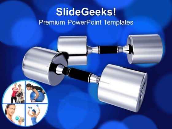 Pair Of Metallic Dumbbells Exercise Health PowerPoint Templates Ppt Backgrounds For Slides 0213