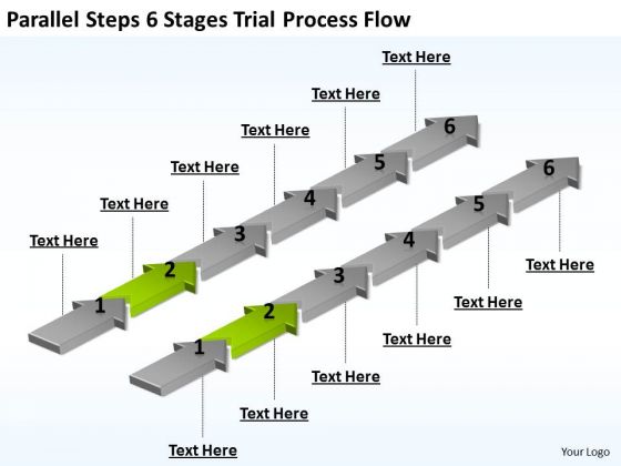 Parallel Data Processing Steps 6 Stages Trial Flow PowerPoint Templates