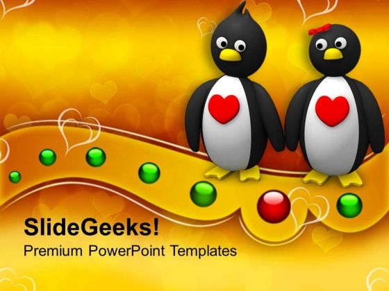 Penguin Couple Holding Hands Animal PowerPoint Templates Ppt Backgrounds For Slides 0213