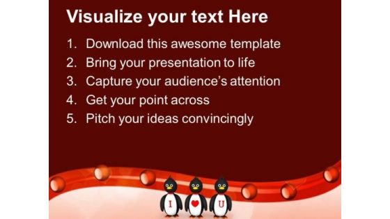 Penguins Love Message Celebration PowerPoint Templates Ppt Backgrounds For Slides 0213