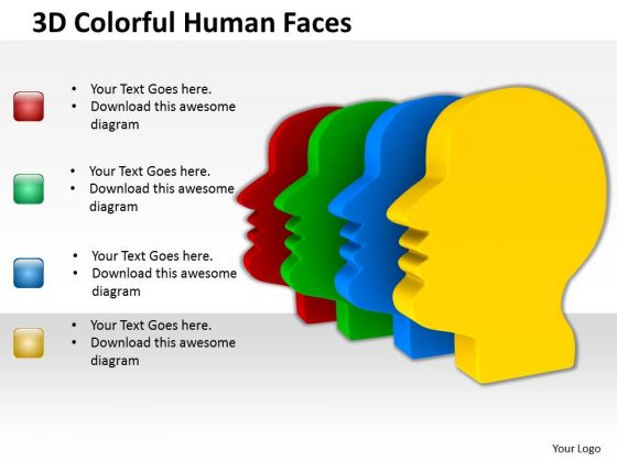 People Business 3d Colorful Human Faces PowerPoint Slides