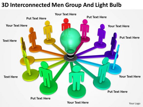 People Business 3d Interconnected Men Group And Light Bulb PowerPoint Slides