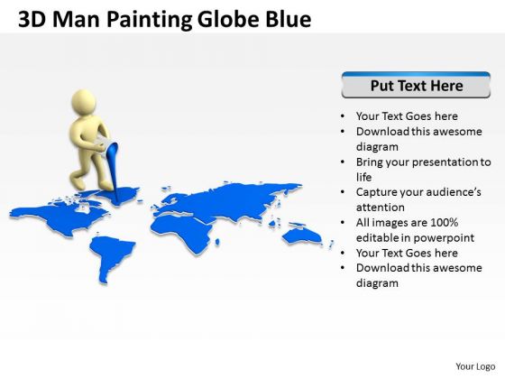 People Business 3d Man Painting Globe Blue PowerPoint Slides