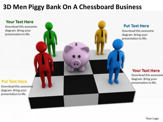 People Business 3d Men Piggy Bank On Chessboard PowerPoint Slides