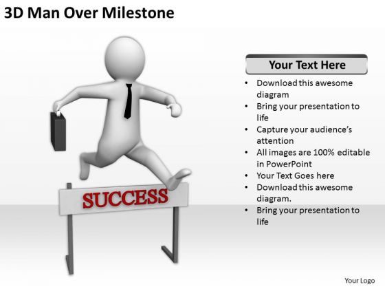 People In Business 3d Man Over Milestone PowerPoint Templates