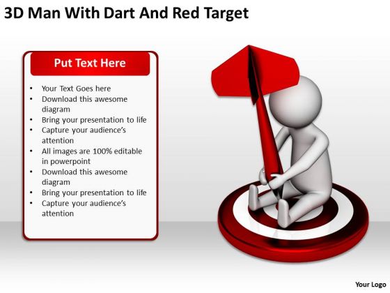 People In Business 3d Man With Dart And Red Target PowerPoint Templates