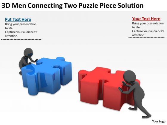 People In Business 3d Men Connecting Two Puzzle Piece Solution PowerPoint Slides