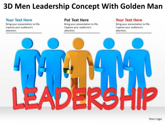 People In Business 3d Men Leadership Concept With Golden Man PowerPoint Templates