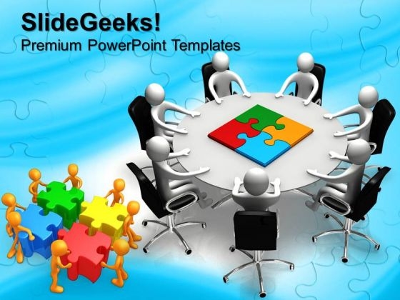 Person Round Table And Puzzle Pieces Jigsaw PowerPoint Templates And PowerPoint Themes 0612