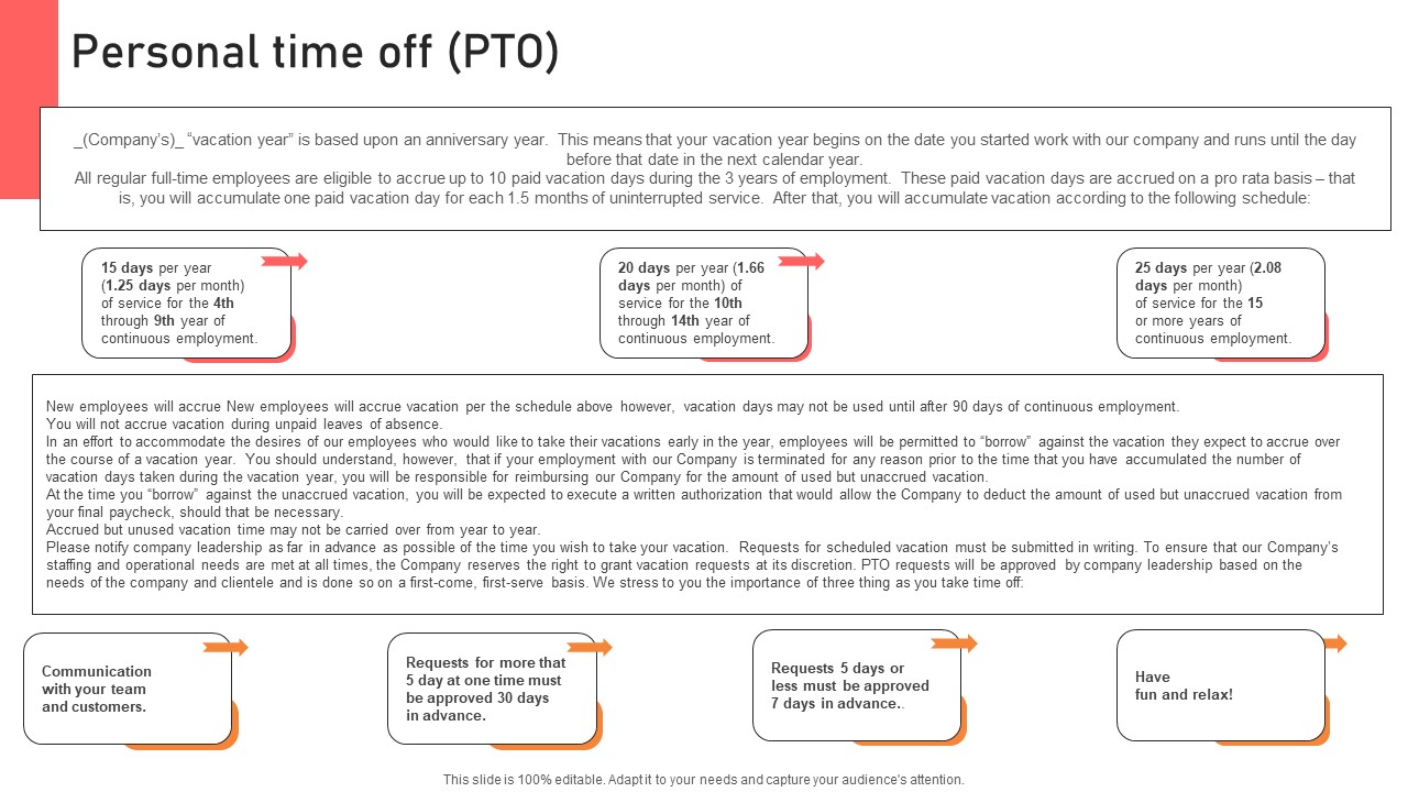 Personal Time Off PTO Handbook For Corporate Personnel Topics Pdf