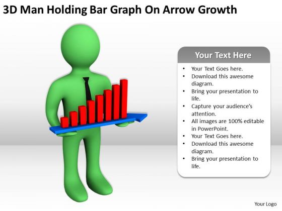 Pictures Of Business Men 3d Man Holding Bar Graph On Arrow Growth PowerPoint Templates