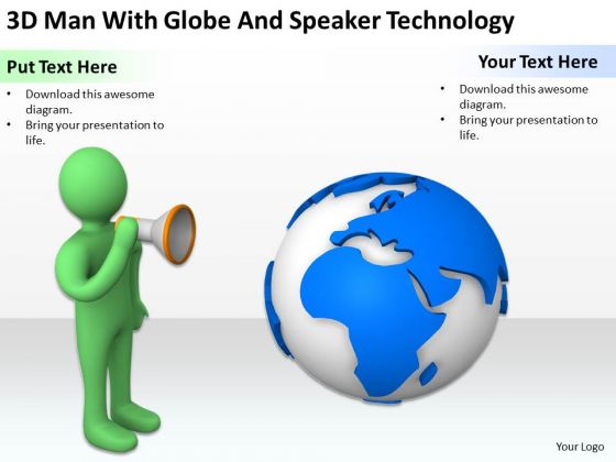 Pictures Of Business Men 3d Man With Globe And Speaker Technology PowerPoint Templates