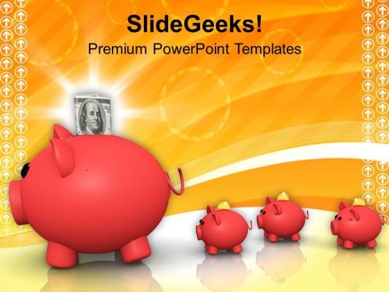 Piggy Bank Family Of Dollar Savings PowerPoint Templates Ppt Backgrounds For Slides 0313