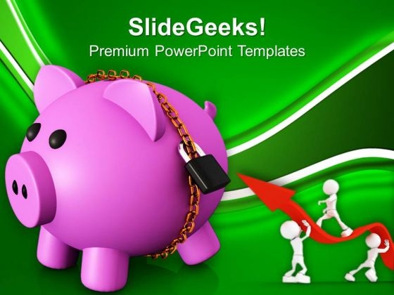 Piggy Bank Secured With Padlock And Chain PowerPoint Templates Ppt Backgrounds For Slides 0213