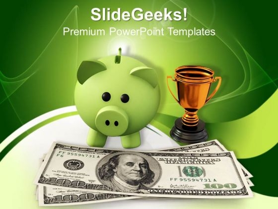 Piggy Bank With Gold Trophy Investment PowerPoint Templates And PowerPoint Themes 1012