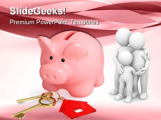 Piggy Bank With House Keys Family PowerPoint Themes And PowerPoint Slides 0511