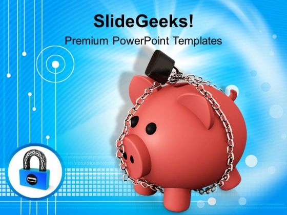 Piggy Bank With Padlock And Chains Savings PowerPoint Templates Ppt Backgrounds For Slides 0213
