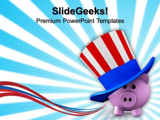 Piggy Wearing Patriotic Hat Americana PowerPoint Templates And PowerPoint Themes 0812