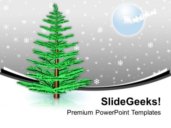 Pine Tree In Snow Winter Night PowerPoint Templates Ppt Backgrounds For Slides 0113