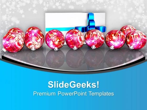 Pink Christmas Balls And A Gift PowerPoint Templates Ppt Backgrounds For Slides 1212