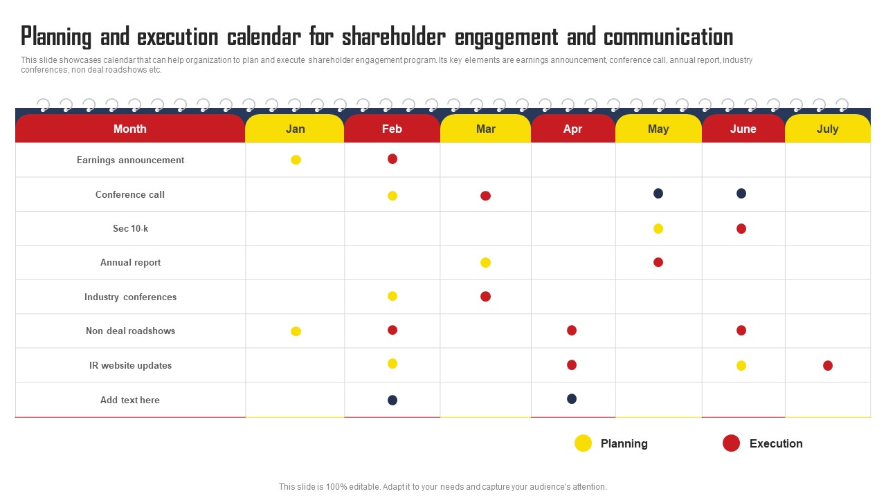 Planning And Execution Calendar For Shareholder Engagement Comprehensive Strategic Plan Brochure Pdf